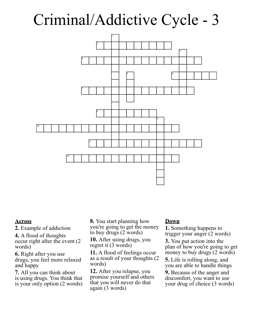 Criminal/Addictive Cycle - 3 Crossword