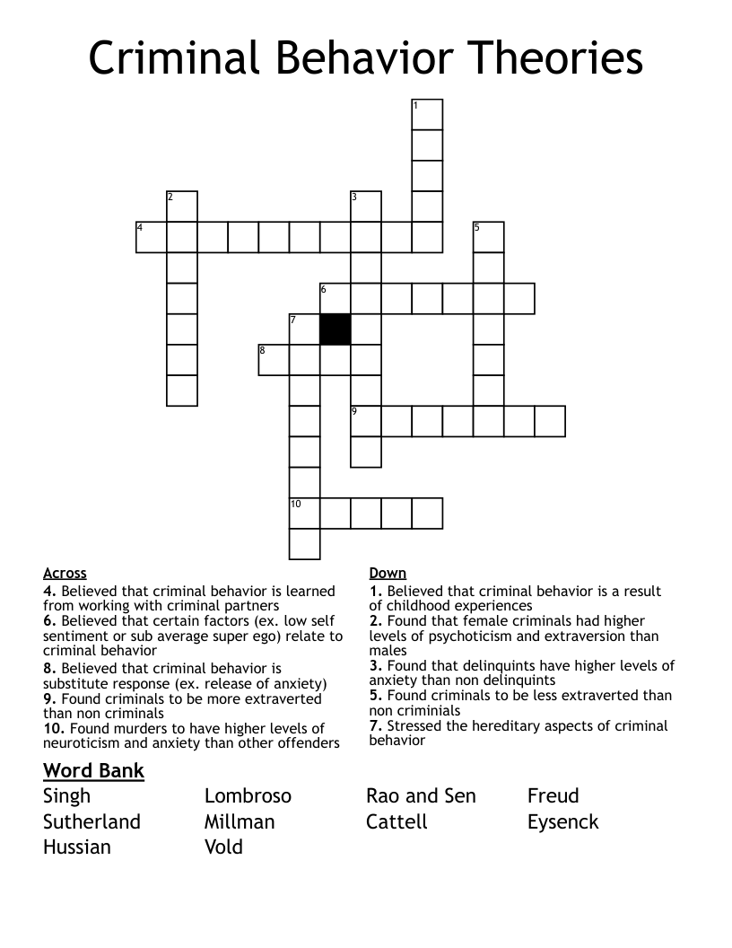 Criminal Behavior Theories  Crossword