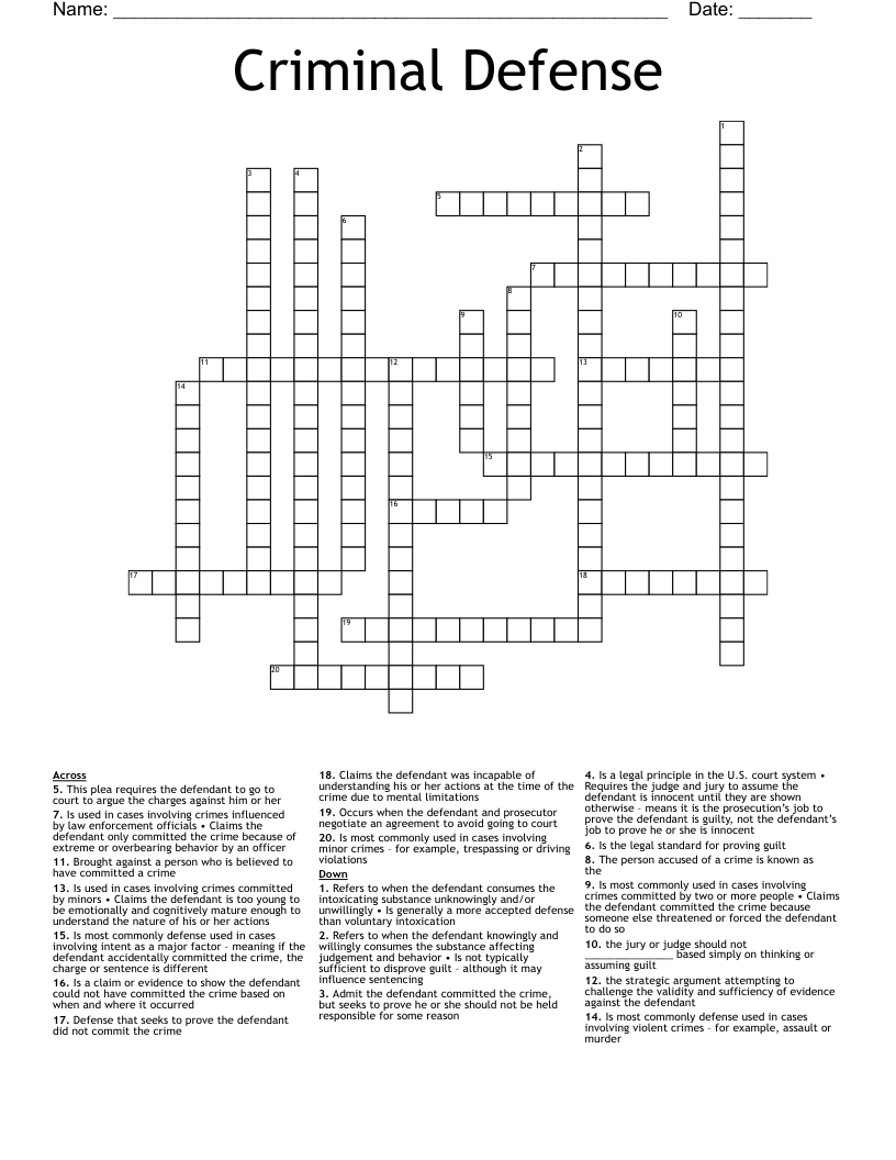 Criminal Defense Crossword