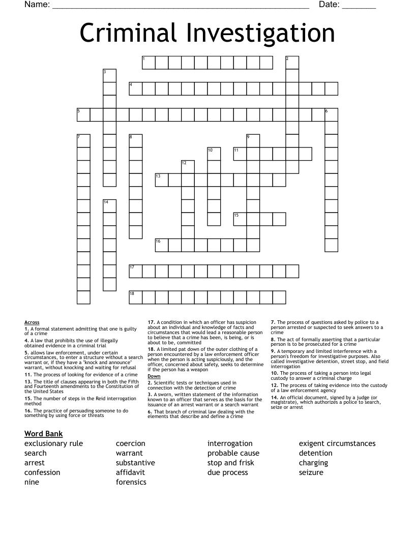 Criminal Investigation Crossword