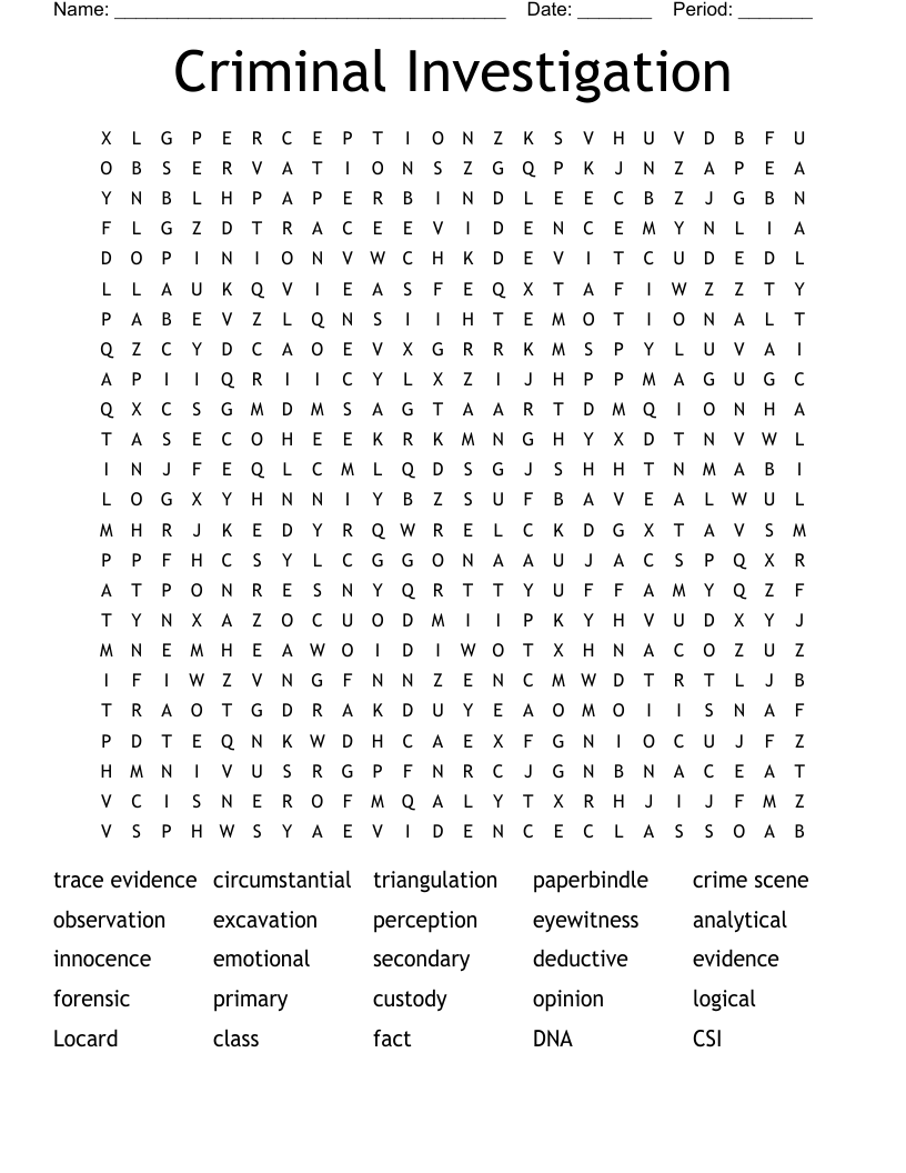 Criminal Investigation Word Search