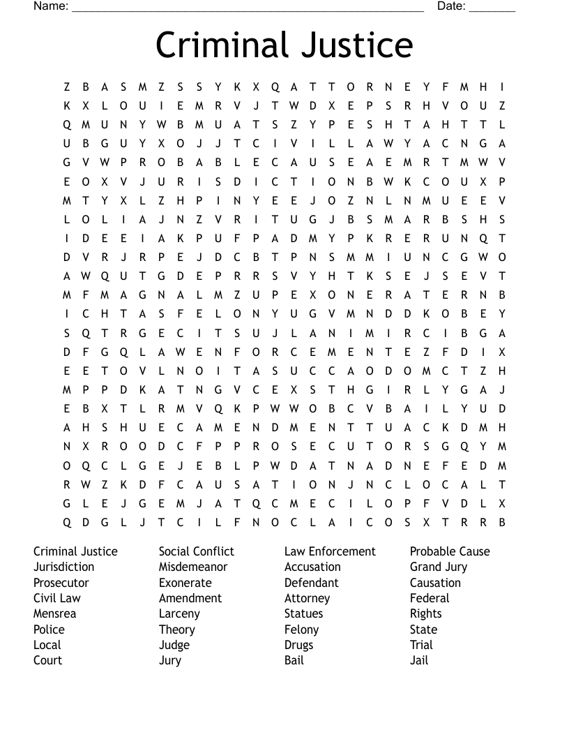 Criminal Justice Word Search