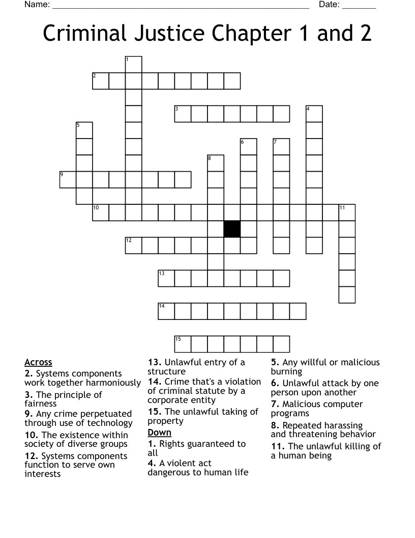 Criminal Justice Chapter 1 and 2 Crossword