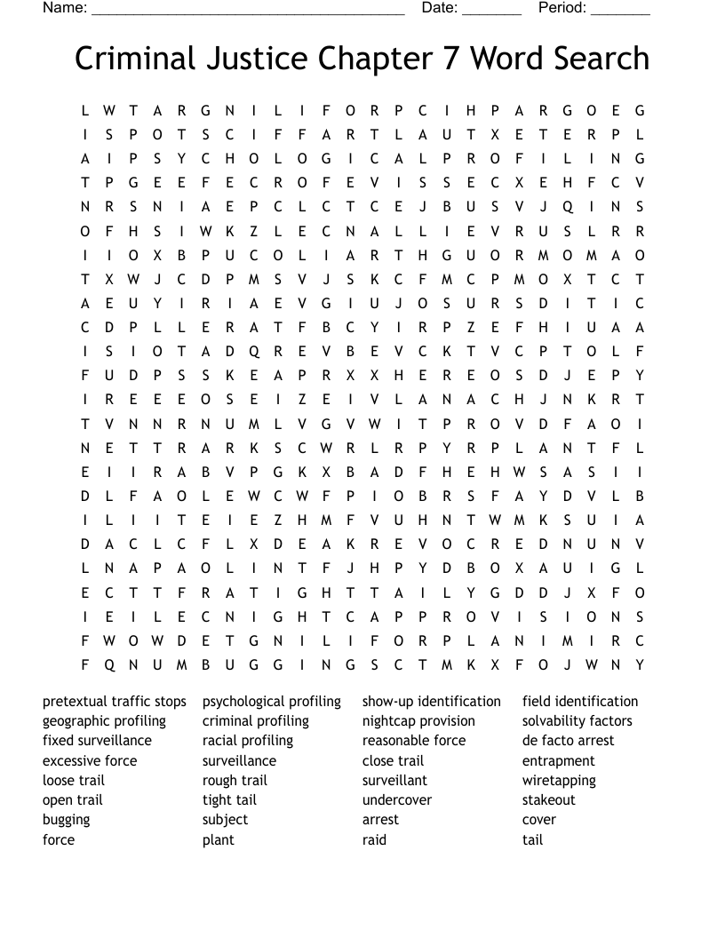 Criminal Justice Chapter 7 Word Search