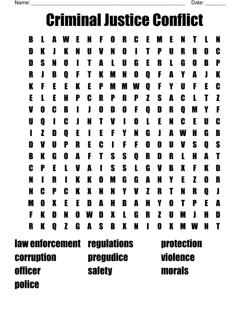 Criminal Justice Conflict Word Search