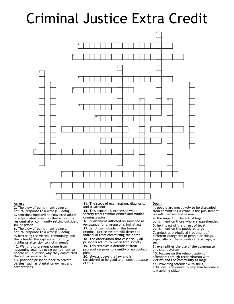 Criminal Justice Extra Credit  Crossword