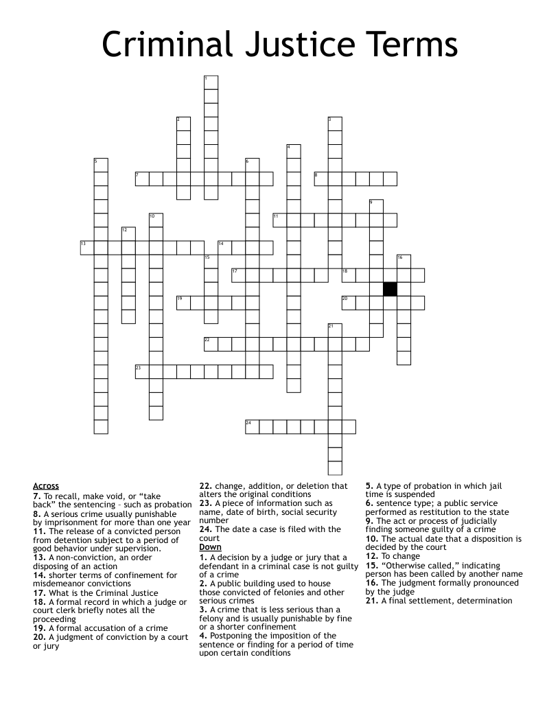Criminal Justice Terms  Crossword