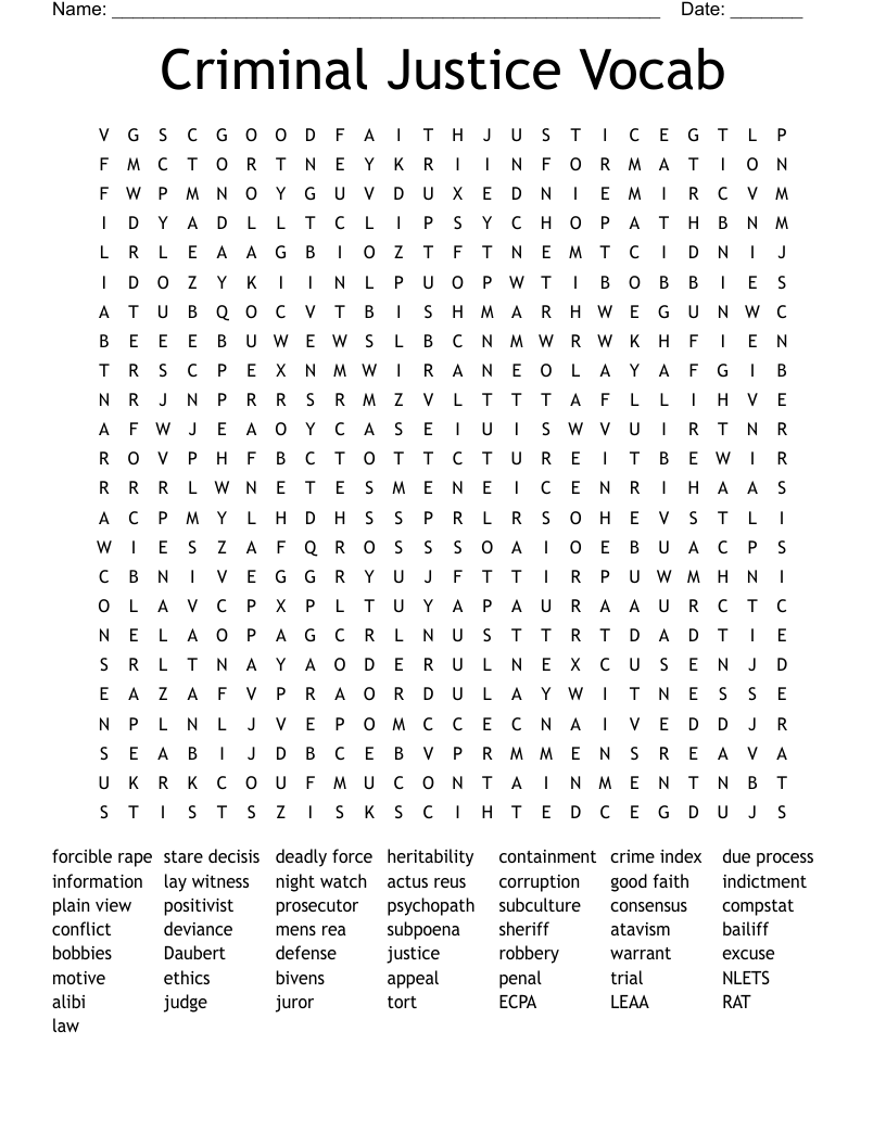 Criminal Justice Vocab Word Search