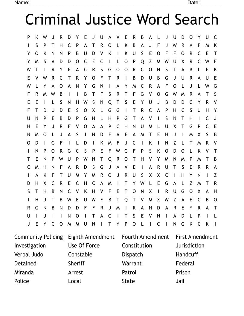 Criminal Justice Word Search