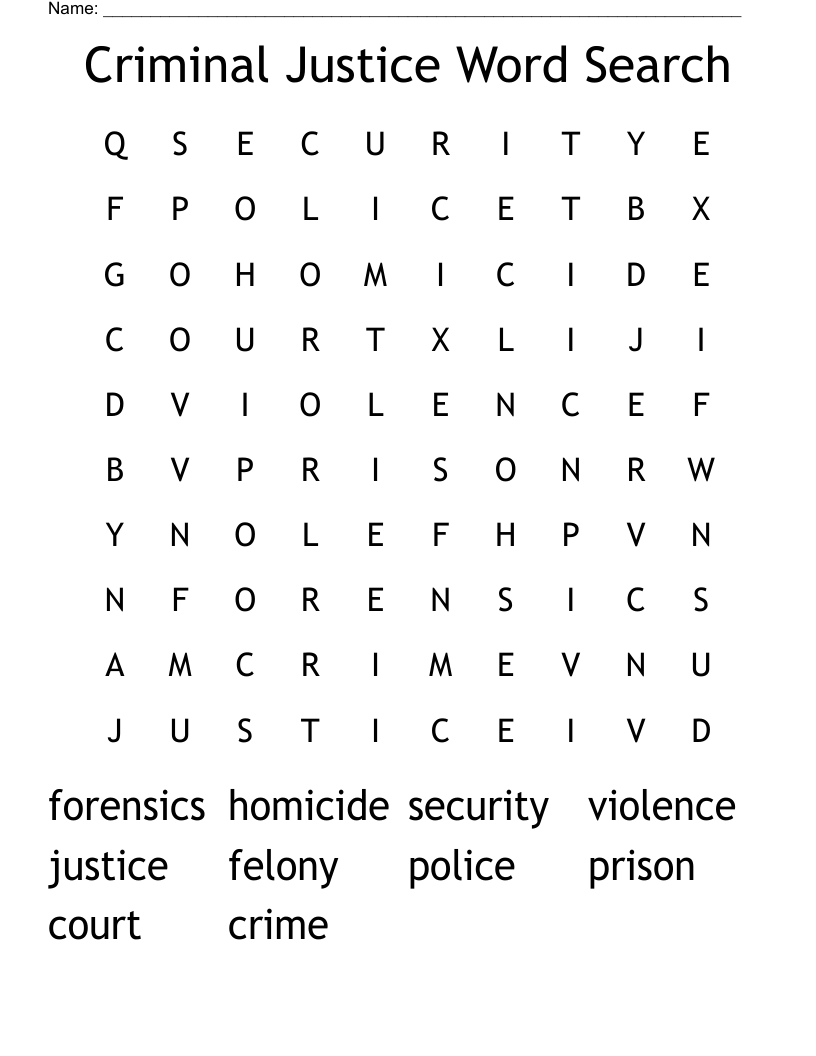 Criminal Justice Word Search