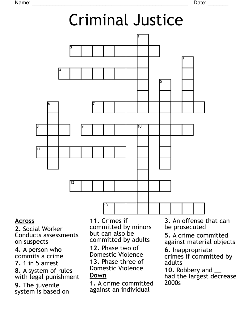 Criminal Justice  Crossword