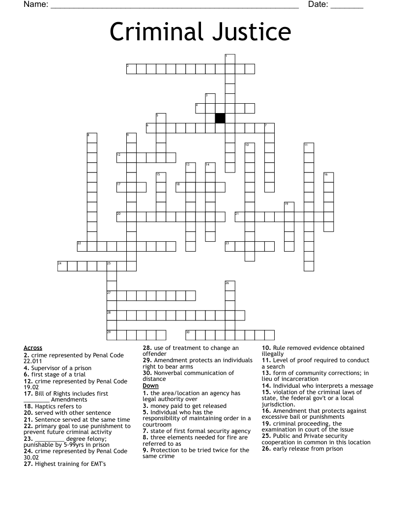 Criminal Justice  Crossword