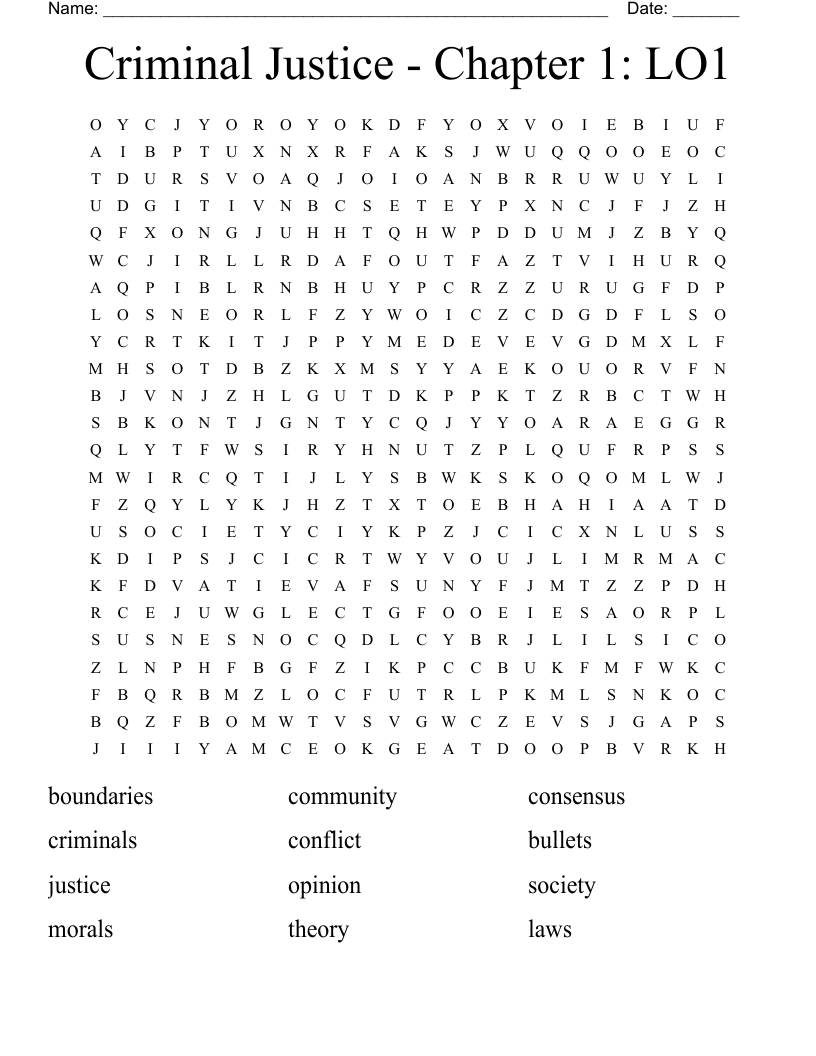 Criminal Justice - Chapter 1: LO1 Word Search