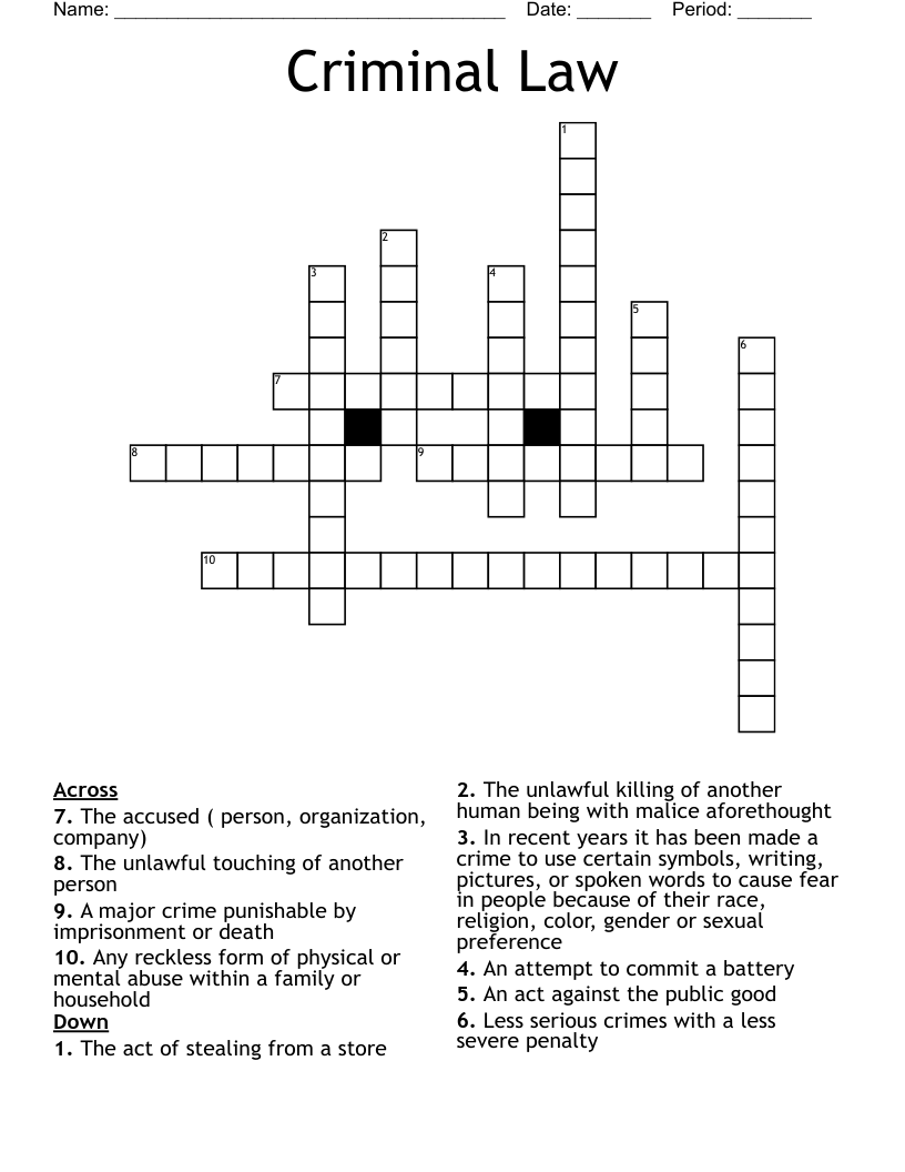 Criminal Law Crossword