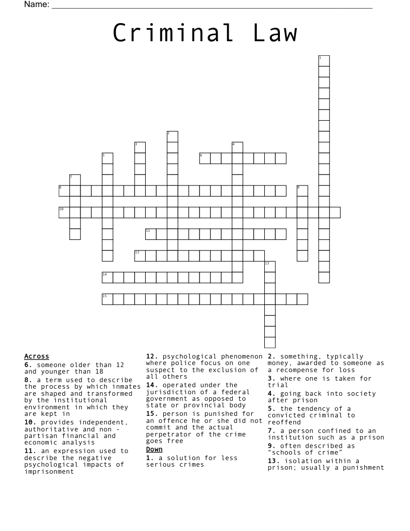 Criminal Law Crossword
