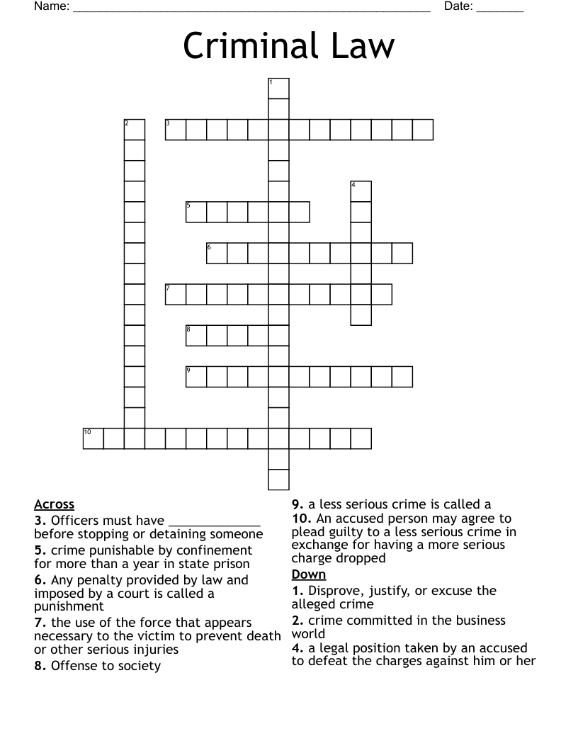 Criminal Law Crossword