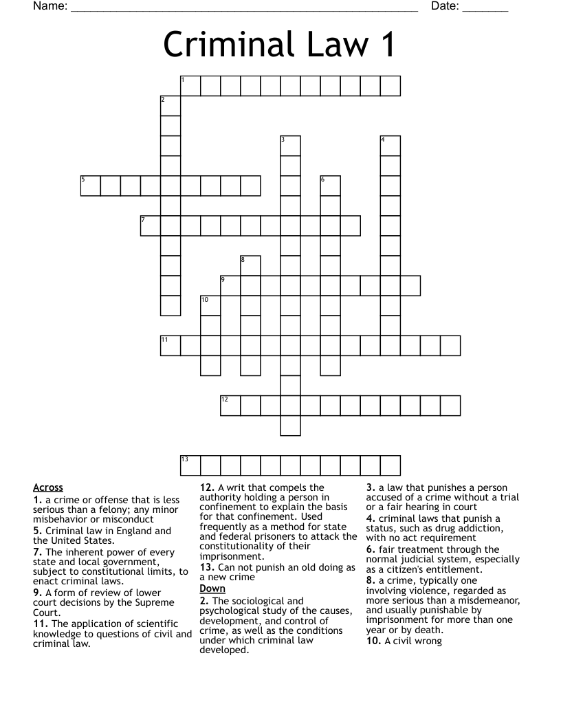 Criminal Law 1 Crossword