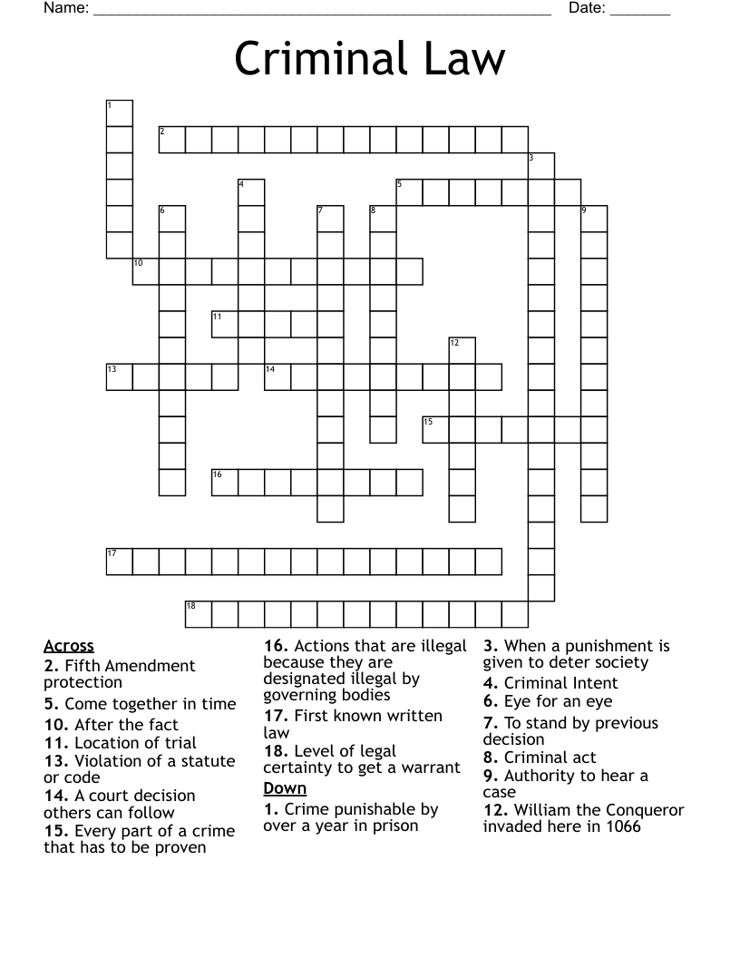 Criminal Law Crossword