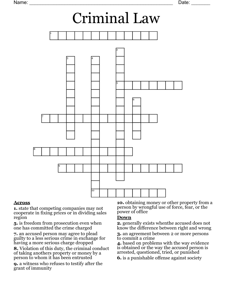 Criminal Law Crossword