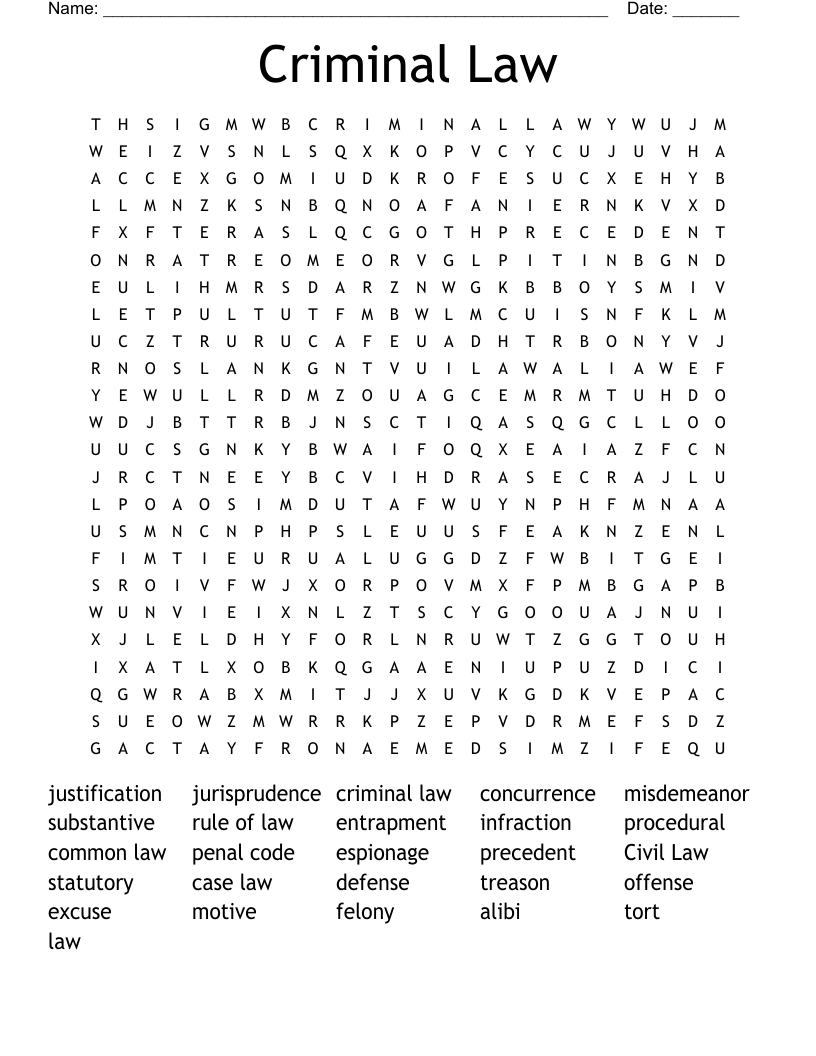 Criminal Law Word Search
