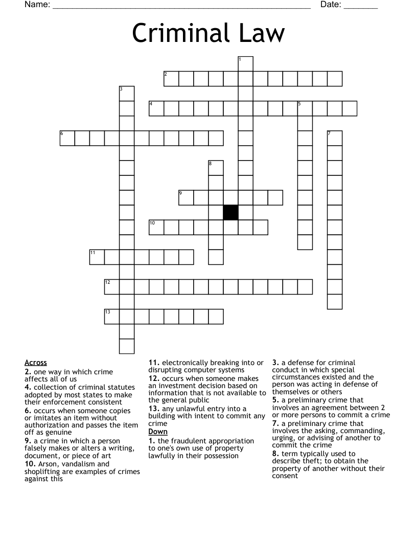 Criminal Law Crossword