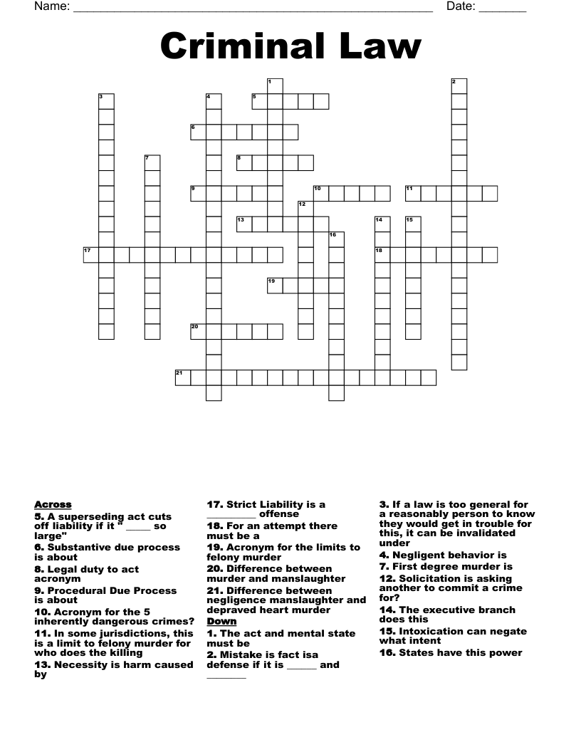 Criminal Law Crossword