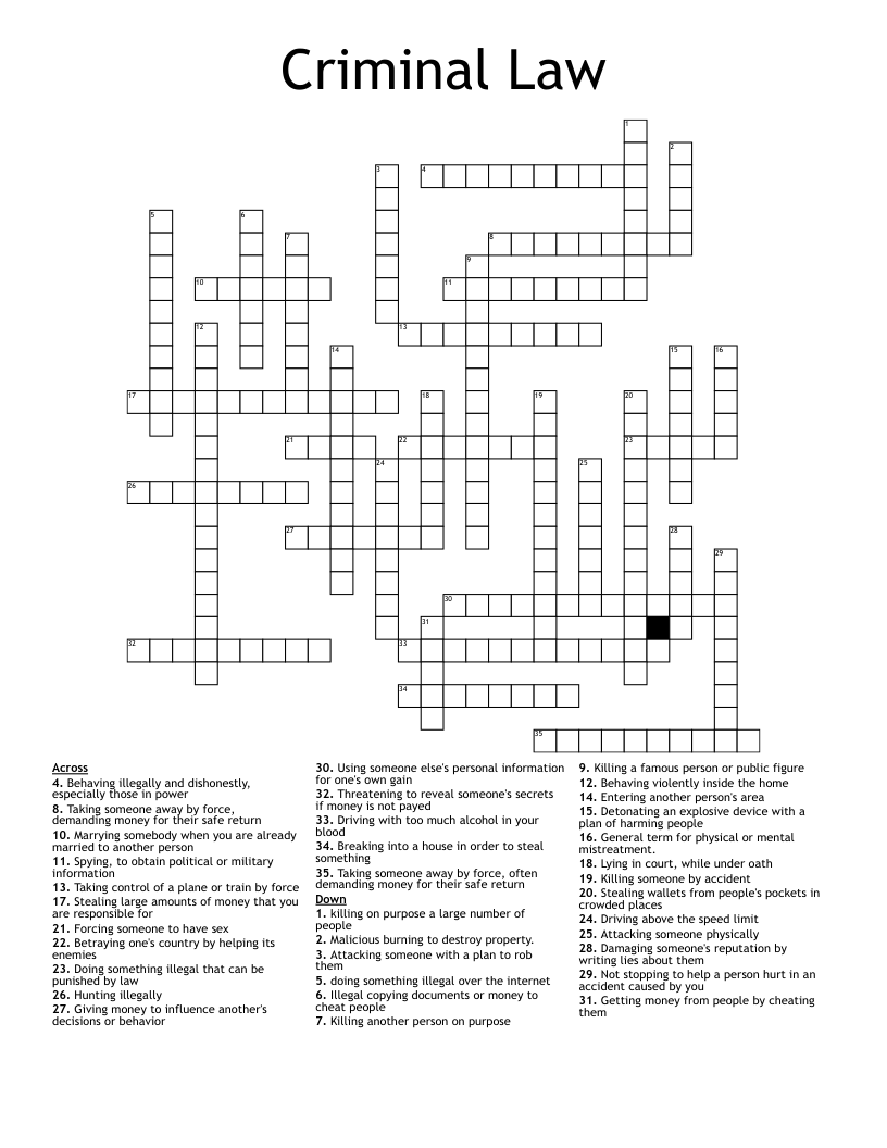 Criminal Law Crossword
