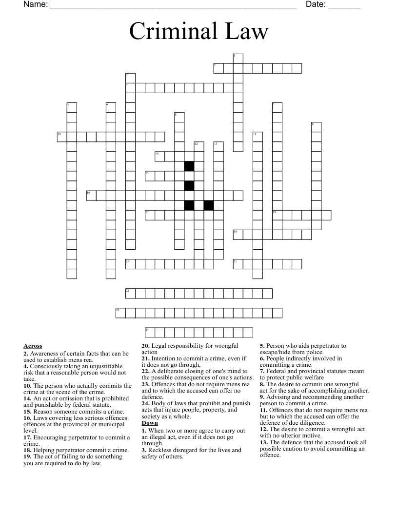 Criminal Law  Crossword