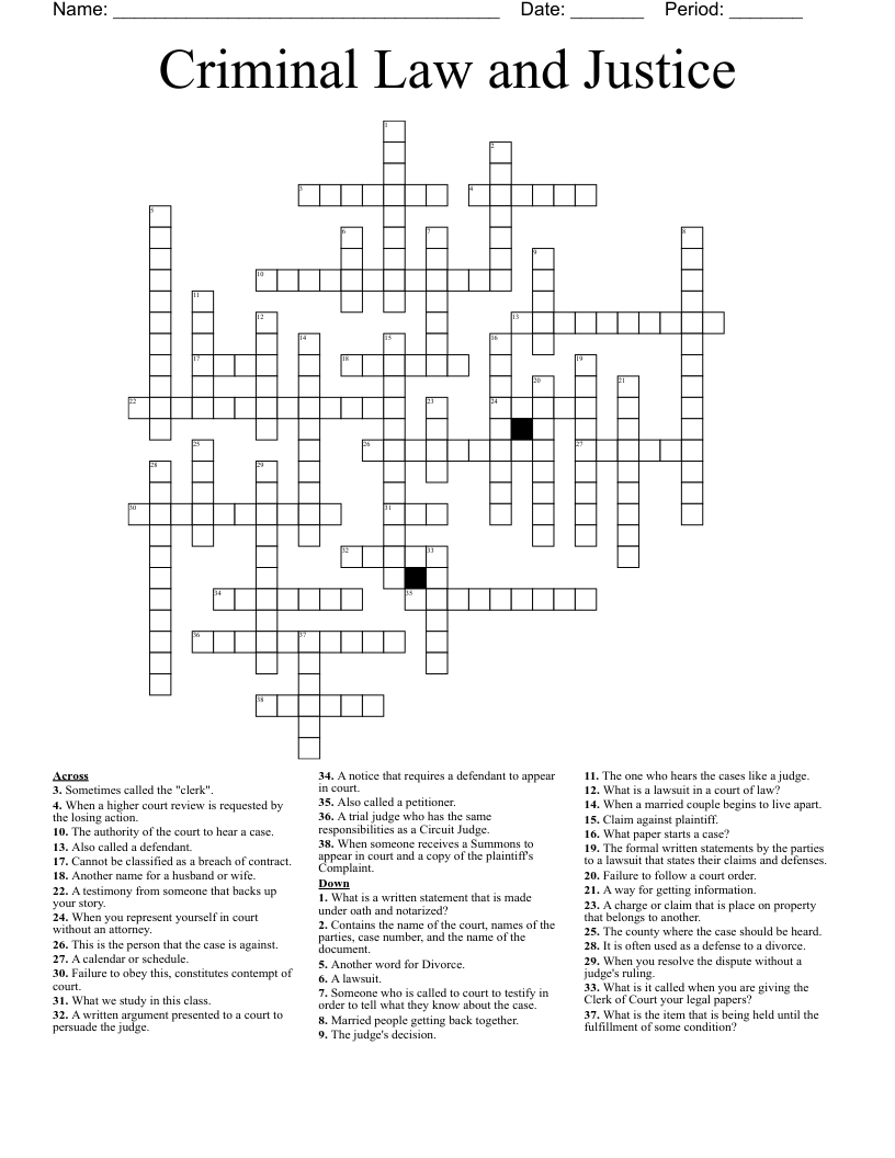 Criminal Law and Justice Crossword