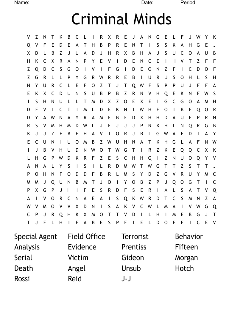 Criminal Minds Word Search
