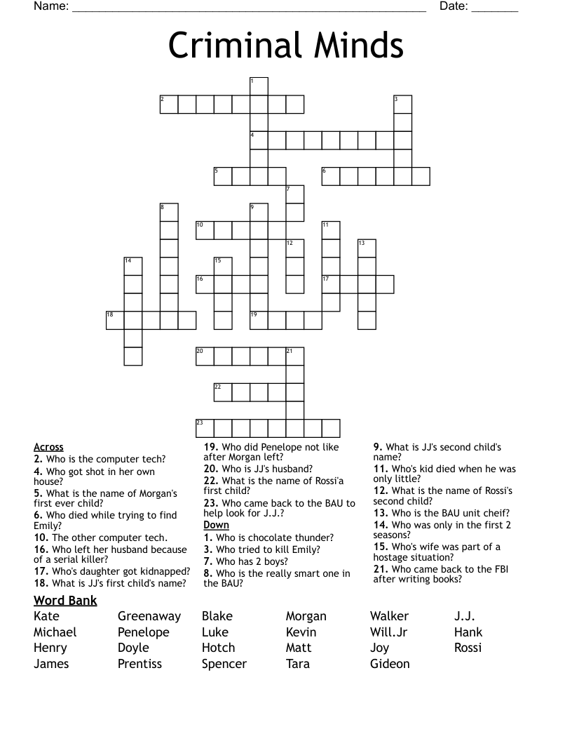 Criminal Minds Crossword
