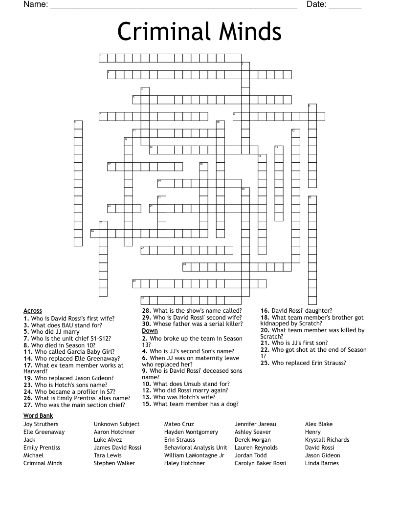Criminal Minds  Crossword