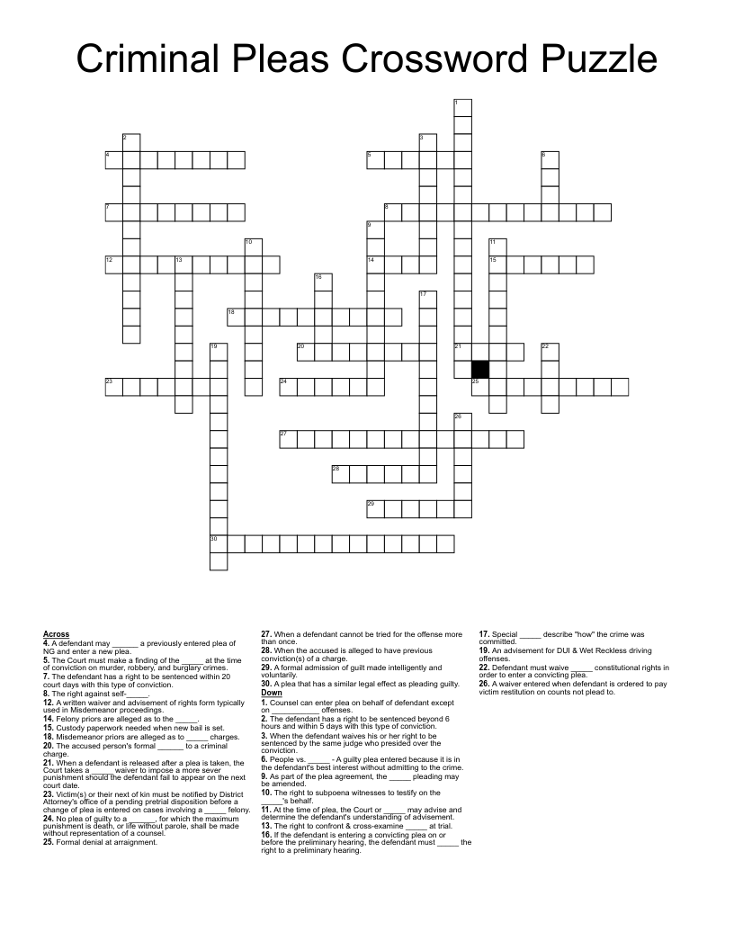 Criminal Pleas Crossword Puzzle