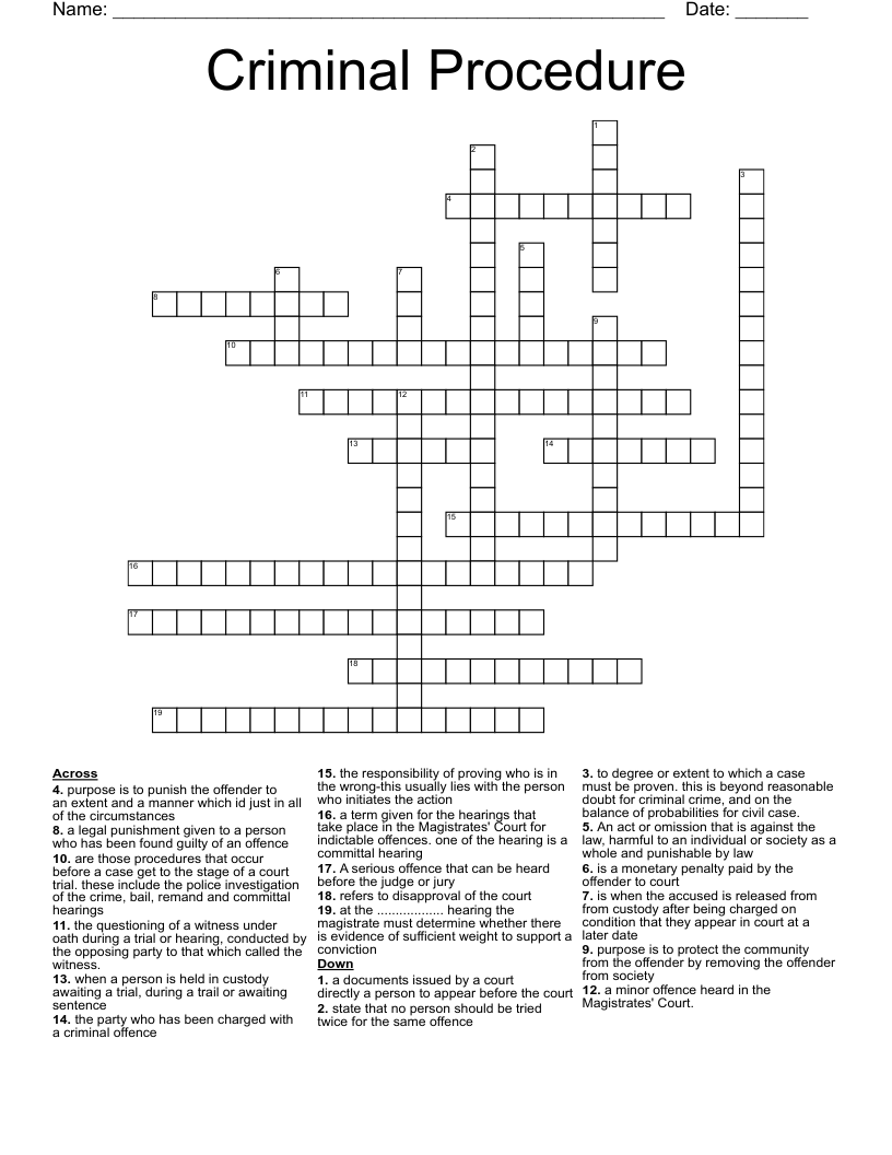 Criminal Procedure Crossword