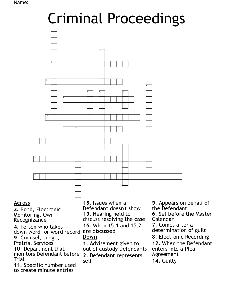 Criminal Proceedings Crossword