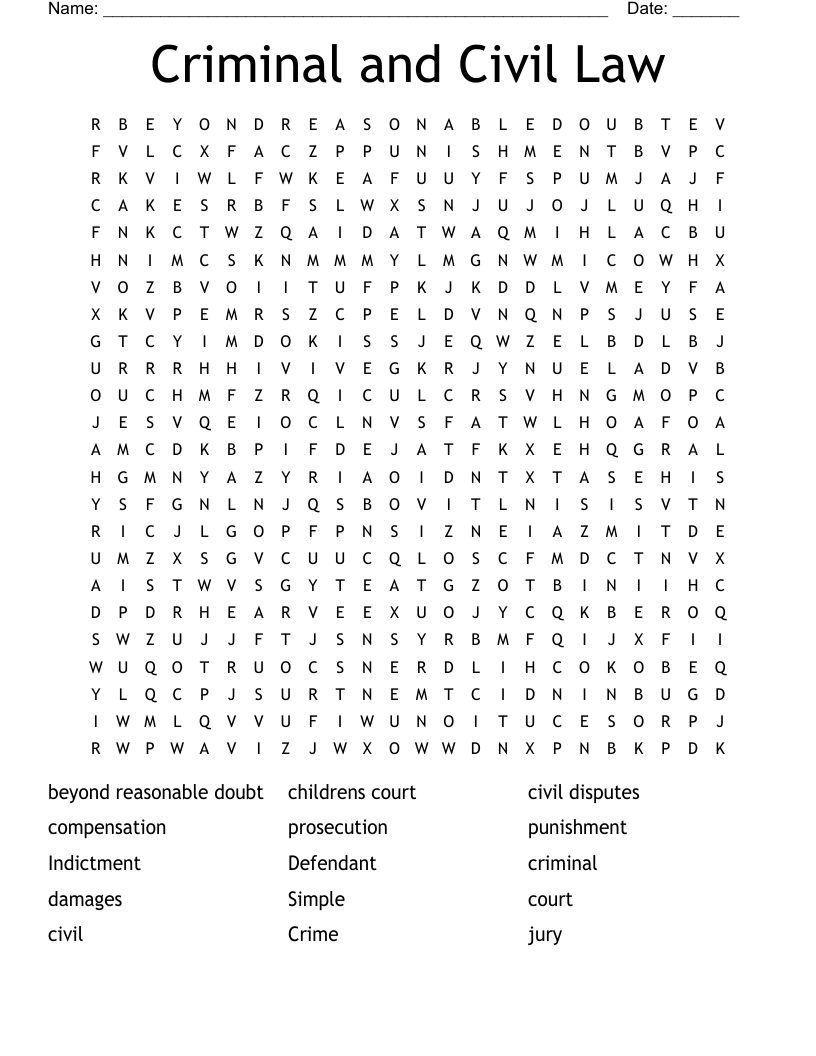 Criminal and Civil Law Word Search