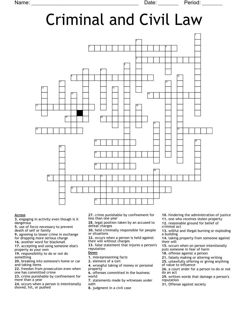 Criminal and Civil Law Crossword
