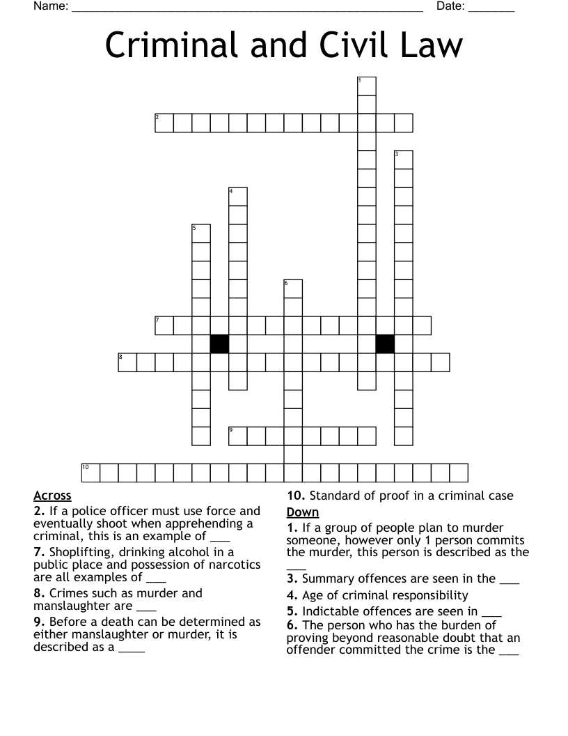 Criminal and Civil Law  Crossword