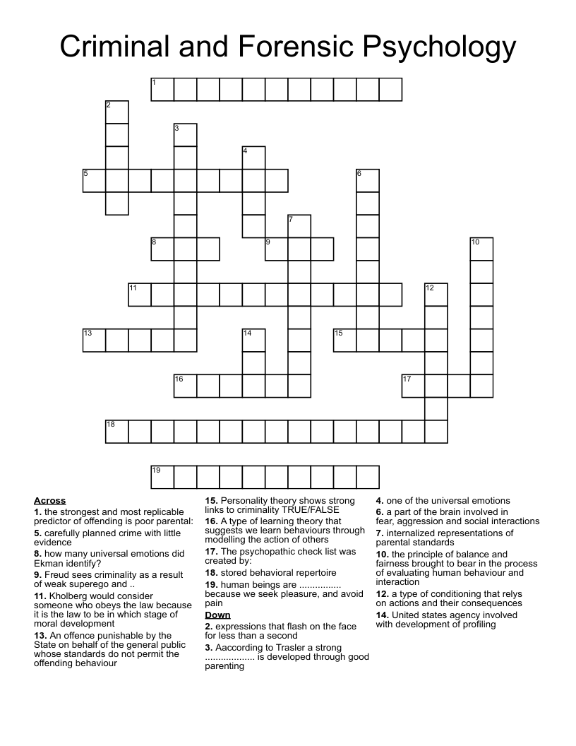 Criminal and Forensic Psychology Crossword