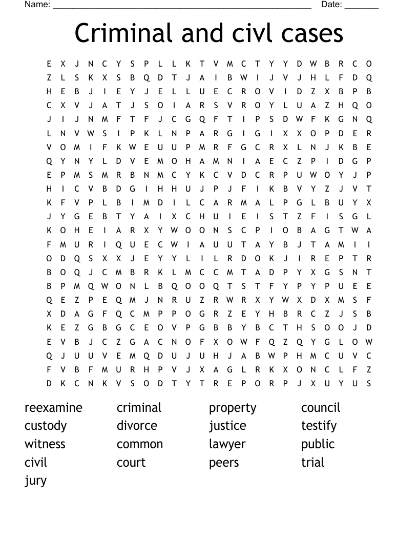Criminal and civl cases Word Search