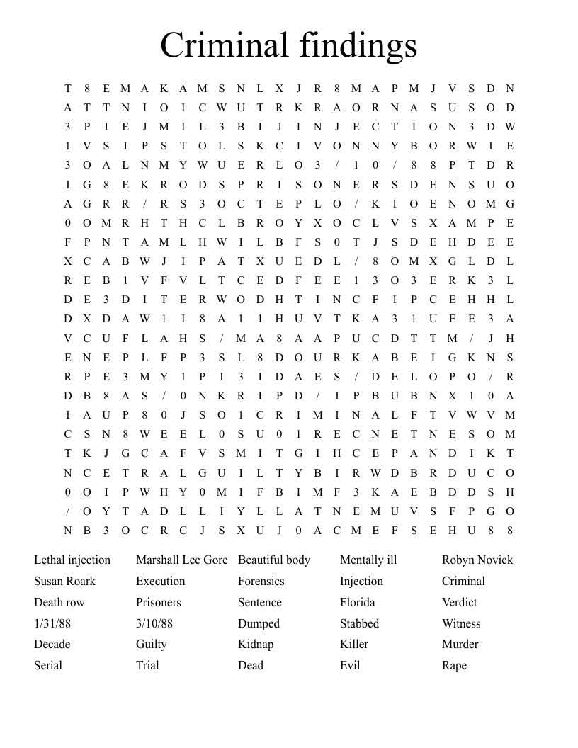 Criminal findings Word Search