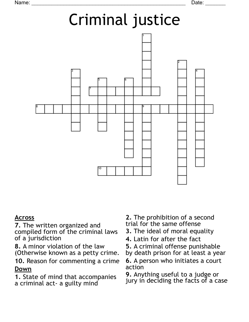Criminal justice Crossword