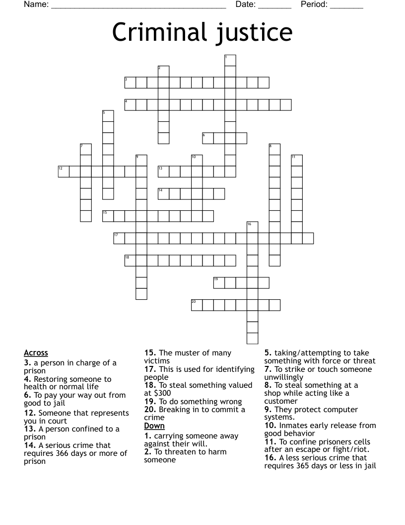 Criminal justice Crossword