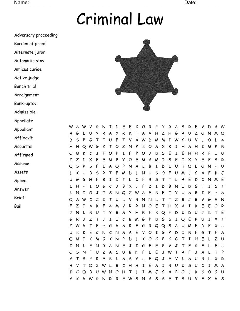 Criminal Law Word Search