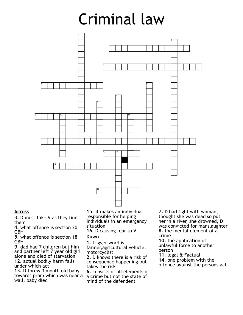 Criminal law Crossword