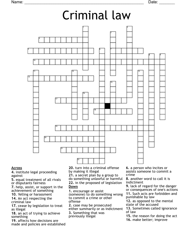Criminal law  Crossword