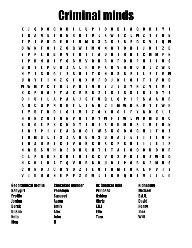 Criminal minds  Word Search