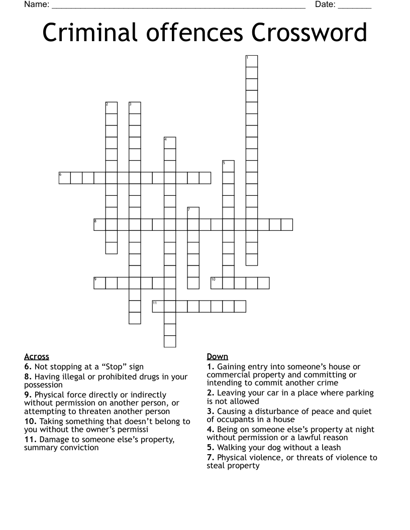 Criminal offences Crossword