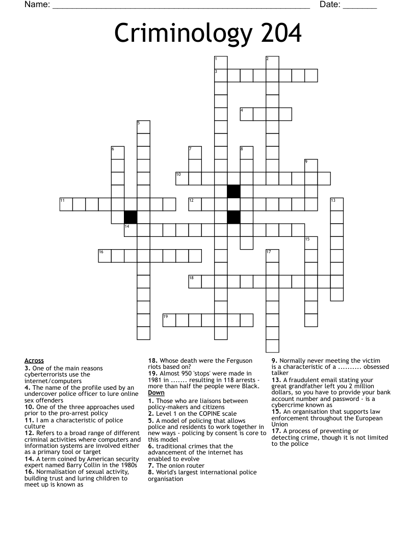 Criminology 204 Crossword