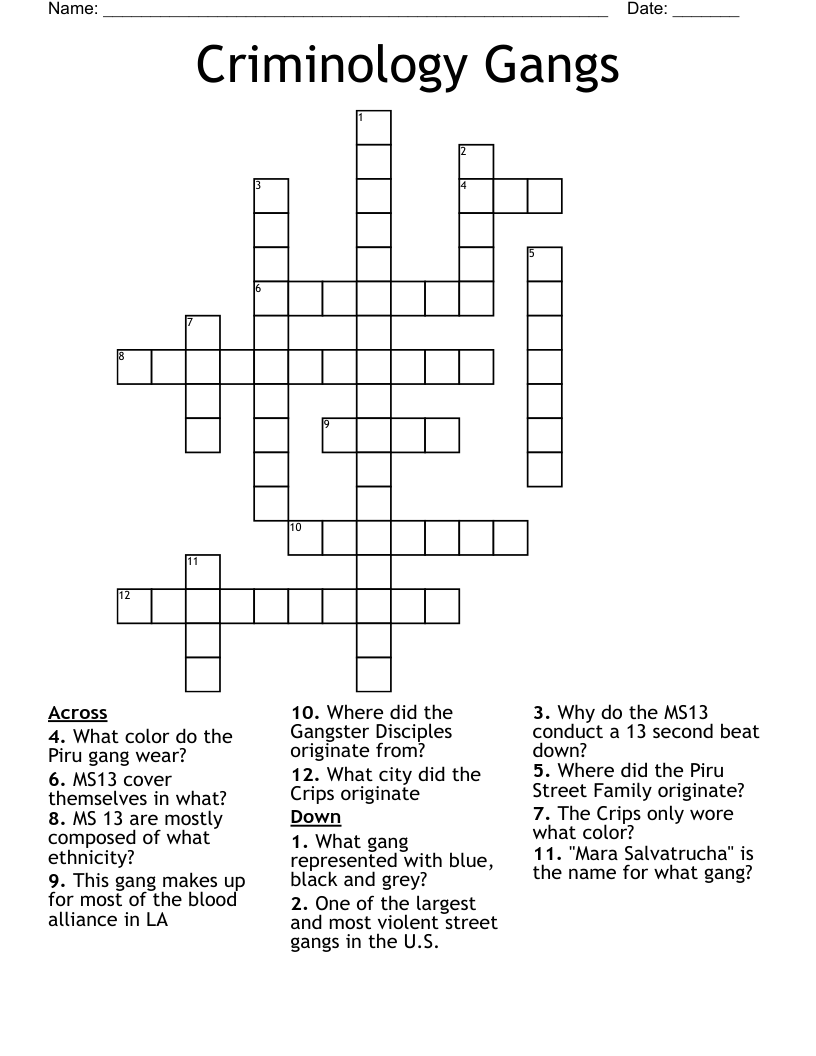 Criminology Gangs Crossword